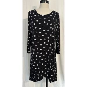 Chico's Black Print Polyester Stretch Blouse Top Tunic Womens 1 (8-10 M)